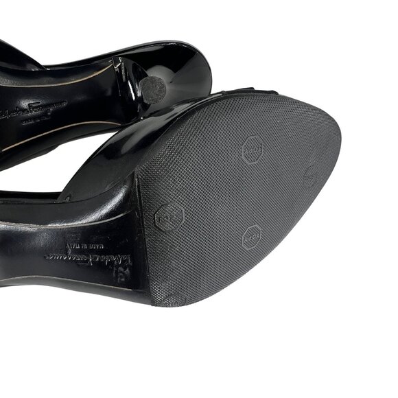 Salvatore Ferragamo Womens Black Leather Peep Toe Kitten Heel Sandals Size 8B - Picture 5 of 10